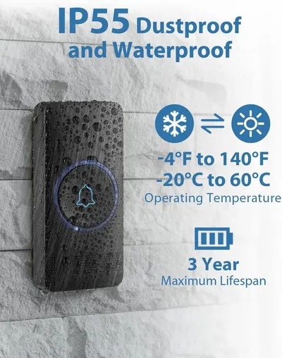 Communicates multiple key benefits of the doorbell including weather resistance, extreme temperature durability, and long battery life to reassure shoppers of its reliability and longevity in…