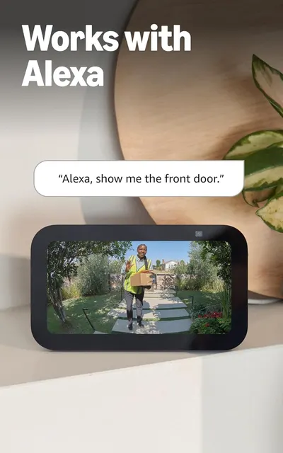 Demonstrates how to use the product with Alexa voice commands to view the front door camera feed, showing ease of use and smart home integration. Highlights the product's compatibility with Alexa to…