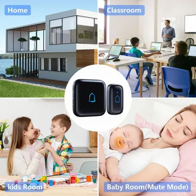Demonstrates the wireless doorbell's versatility by showing it works effectively in multiple environments and scenarios throughout the home and classroom settings.