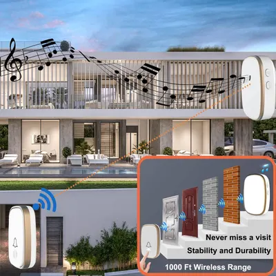 Highlights the impressive 1000-foot wireless range capability of the doorbell system to reassure shoppers that the product will work reliably across large properties and through walls. Communicates…