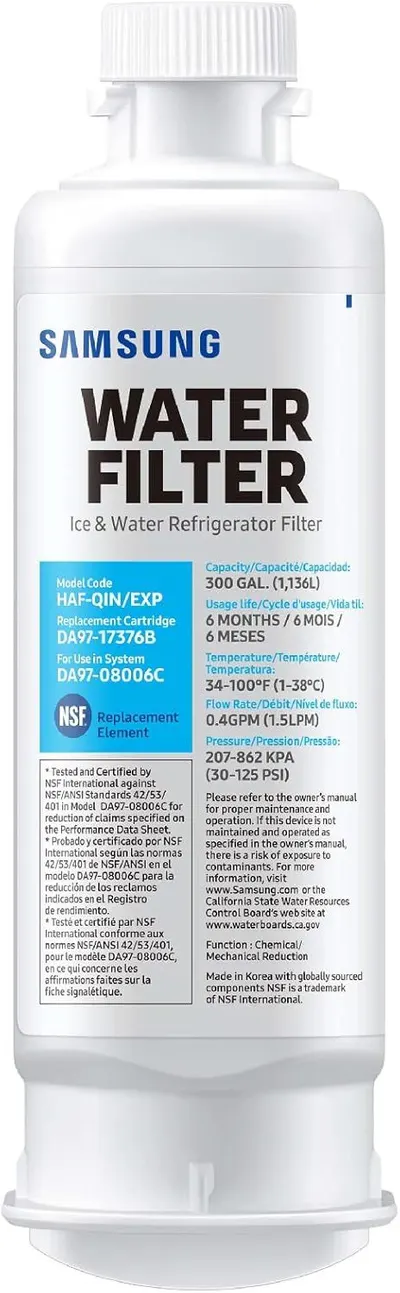 Communicates multiple technical specifications and certifications to help shoppers understand the filter's capacity, lifespan, operating conditions, and quality standards.