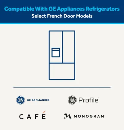 Communicates that this product is compatible with select GE Appliances refrigerator models (GE Appliances, Profile, Café, and Monogram brands), helping shoppers understand which appliances the…