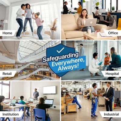 Demonstrates the product's versatility and effectiveness across six different real-world environments, reassuring shoppers that it works everywhere they need protection.