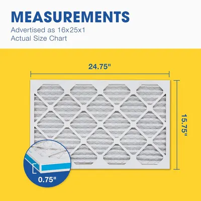 Clarifies the true physical dimensions of the air filter to help shoppers understand the exact size they will receive, addressing potential confusion between advertised and actual measurements.
