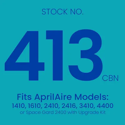 Communicates the stock number and compatible AprilAire models to help shoppers verify this is the correct replacement part for their air purifier system.