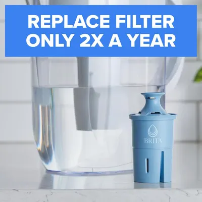 Communicates the convenience and cost-effectiveness of the filter by emphasizing that it only needs to be replaced twice a year, reducing maintenance hassle and ongoing costs for the shopper.