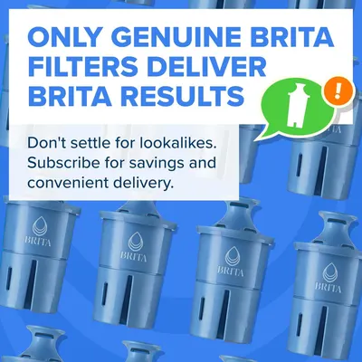 Reinforces brand authenticity and warns against counterfeit filters while promoting the brand's subscription service for convenience and savings.