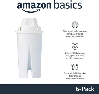 Communicates three distinct product benefits in a segmented layout: superior filtration, leak prevention, and convenient filter change reminders to help shoppers understand the key advantages of…