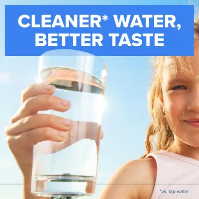 Communicates that the product delivers cleaner, better-tasting water compared to tap water, emphasizing water quality and taste improvement as the primary benefit.