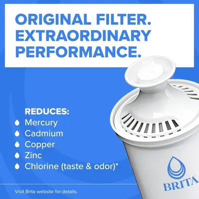 Communicates the filter's ability to reduce multiple harmful contaminants (mercury, cadmium, copper, zinc, and chlorine) to reassure shoppers of comprehensive…