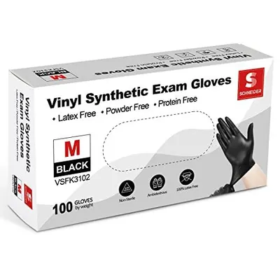 Communicates multiple key safety and comfort features of the gloves to reassure shoppers about allergen-free and clean usage.