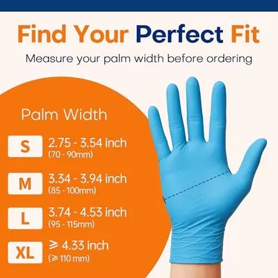 Helps shoppers determine the correct glove size by providing palm width measurements for each size option (S, M, L, XL) to ensure proper fit before ordering.