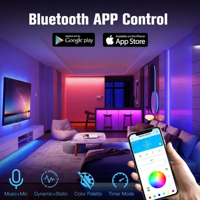 Demonstrates the smart LED lighting system's multiple control features and modes available through the mobile app, showing shoppers the versatility and customization options for creating different…