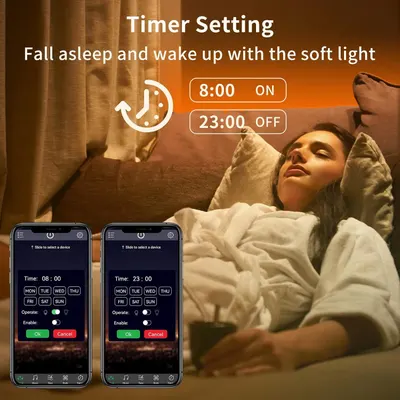 Demonstrates how to set up the timer feature to automatically turn the light on and off at scheduled times, helping shoppers understand the convenience of automated lighting control. Highlights the…
