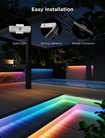 Demonstrates the three key installation features of the solar lighting product to reassure shoppers that setup is straightforward and requires no professional help.