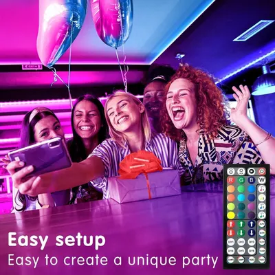 Communicates that the product (LED lighting system with remote control) is easy to set up and use for creating party atmospheres, reassuring shoppers that they can quickly create unique lighting…