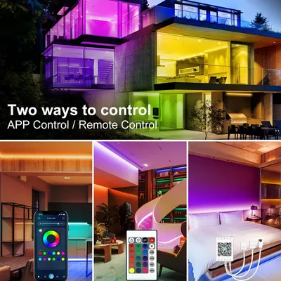 Demonstrates the two ways to control the smart lighting product—via smartphone app or physical remote—to reassure shoppers of flexible, convenient operation. Highlights the convenience and…