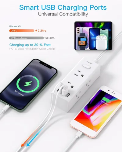 Demonstrates the product's ability to charge multiple types of devices (iPhone, tablet, smartwatch, AirPods) simultaneously, emphasizing universal compatibility and versatility. Highlights the…