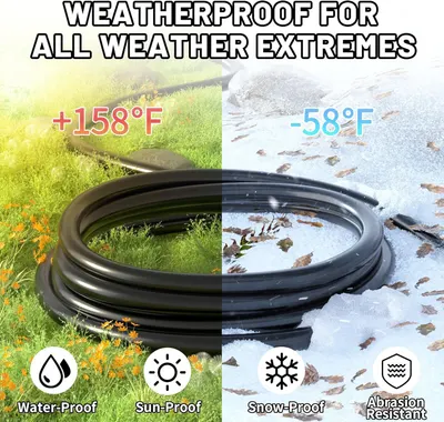 Communicates the product's extreme temperature resistance capabilities (+158°F to -58°F) to reassure shoppers it will perform in any weather condition. Highlights multiple weatherproof benefits…