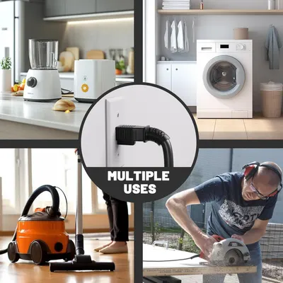 Demonstrates the product's versatility by showing it can be used across multiple environments and applications—kitchen appliances, laundry, vacuum cleaning, and power tools—to reassure shoppers of…