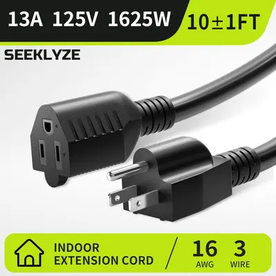 Communicates the technical specifications and performance capacity of the extension cord, reassuring shoppers about its power handling capability and length for indoor use.
