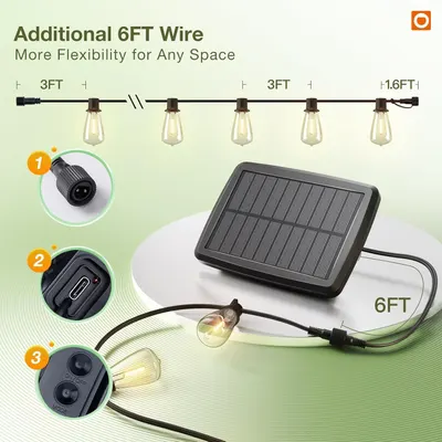 Breaks down the physical components and connection points of the solar string light system, showing shoppers how the extension wire integrates with the solar panel and lights, and highlighting key…