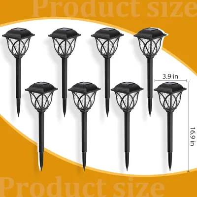 Communicates the exact physical size of the solar pathway lights (3.9 inches wide, 16.9 inches tall) to help shoppers understand the product's footprint and scale for their outdoor space.