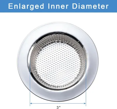 Communicates the exact inner diameter measurement (3 inches) of the drain strainer to help shoppers verify fit and compatibility with their sink or drain.