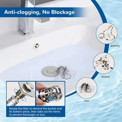 Demonstrates how to remove and clean the drain filter to prevent blockages from jewelry, gravel, and hair, reassuring shoppers that maintenance is simple and effective. Highlights the product's…