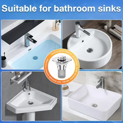 Demonstrates that the sink drain product is versatile and compatible with various bathroom sink styles and installations, reassuring shoppers it will work with their specific sink setup.