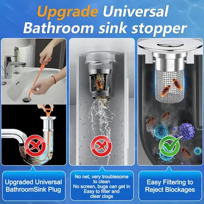 Demonstrates why this upgraded sink stopper with mesh filtering is superior to traditional stoppers and open drains by showing it prevents bugs and clogs while allowing easy cleaning. Highlights…