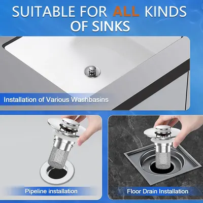 Demonstrates the product's versatility by showing it can be installed in various types of sinks and drain configurations, reassuring shoppers of broad compatibility. Provides visual installation…