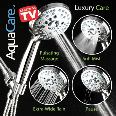 Showcases the showerhead's four distinct spray settings to demonstrate versatility and luxury shower experience options. Builds credibility and trust by highlighting that the product has been…