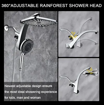 Demonstrates how the shower head can be adjusted 360 degrees to provide an ideal showering experience for different users, showing the mechanism and range of motion. Highlights the key benefit of…