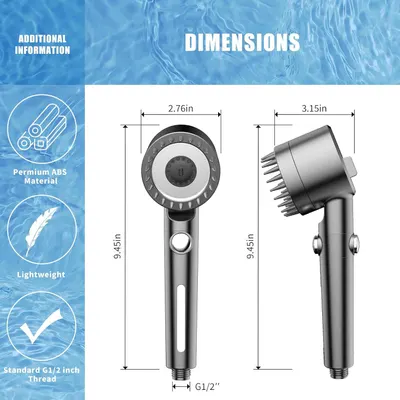 Communicates the exact physical measurements of the product (height, width, thread size) to help shoppers understand its size and compatibility with standard fittings.
