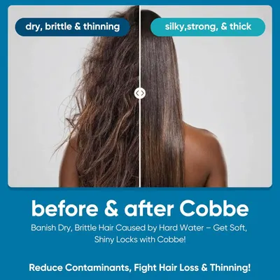 Demonstrates the visible transformation from dry, brittle, thinning hair to silky, strong, thick hair after using the Cobbe product, proving the product's effectiveness in improving hair health and…