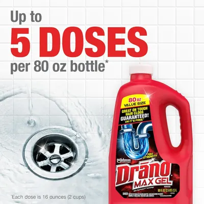Communicates the product's high capacity and value by emphasizing that one 80 oz bottle provides up to 5 doses, helping shoppers understand the product's efficiency and cost-effectiveness.…