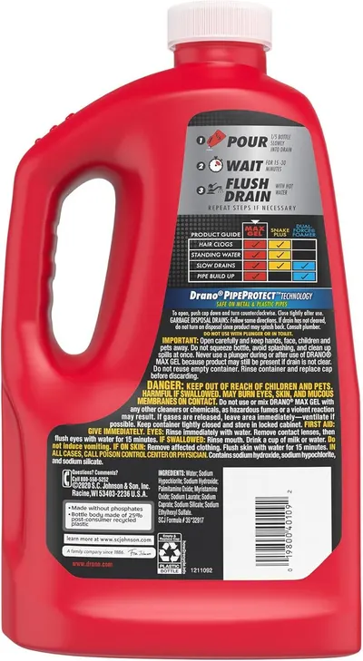 Provides clear step-by-step instructions on how to use the drain cleaner product, showing shoppers the simple pour-wait-flush process to reassure them of ease of use. Compares this Max Gel product…