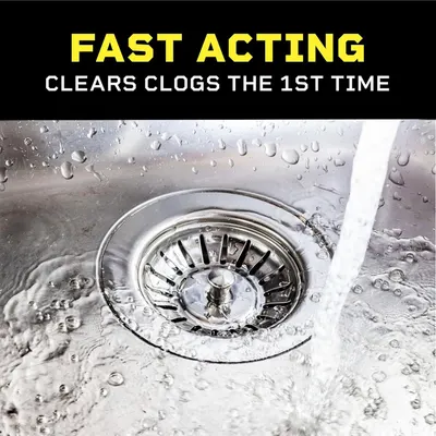 Communicates the product's speed and effectiveness at clearing drain clogs on the first use, reassuring shoppers of quick results.