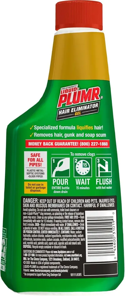 Provides clear step-by-step instructions showing shoppers exactly how to use the product: pour entire bottle, wait 15 minutes, and flush with hot water. Communicates multiple distinct product…
