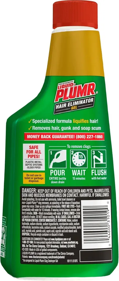 Provides clear step-by-step instructions showing shoppers exactly how to use the product: pour entire bottle, wait 15 minutes, then flush with hot water. Communicates multiple distinct product…