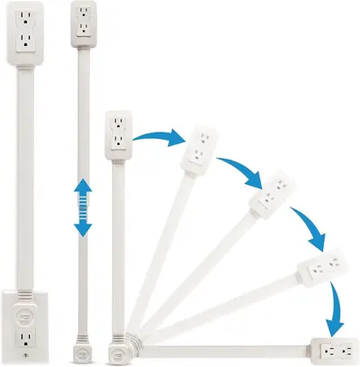 Demonstrates the product's modular, expandable design that allows users to configure and extend the power strip in multiple ways to fit different space and outlet needs.