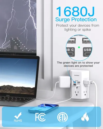 Communicates the quantifiable surge protection capacity (1680 Joules) to reassure shoppers that their devices will be protected from lightning strikes and electrical spikes. Highlights the product's…