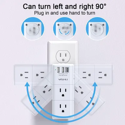 Demonstrates how the product can be manually rotated 90 degrees left or right to fit into tight spaces or adjust outlet orientation, emphasizing ease of use and flexibility. Highlights the product's…