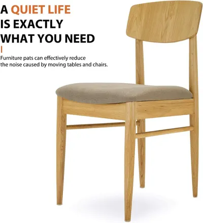 Communicates that furniture pads reduce noise from moving tables and chairs, offering a quiet living environment as a key benefit.