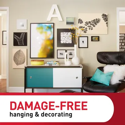 Communicates that the product enables damage-free hanging and decorating, reassuring shoppers they can decorate without harming walls.
