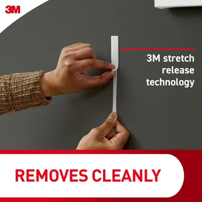Demonstrates that the 3M product uses stretch release technology to remove cleanly without residue or damage, reassuring shoppers of easy and safe removal.