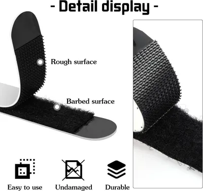 Highlights the physical construction of the product by labeling two distinct surface textures (rough and barbed) to show how the product is designed for effective use. Communicates multiple selling…