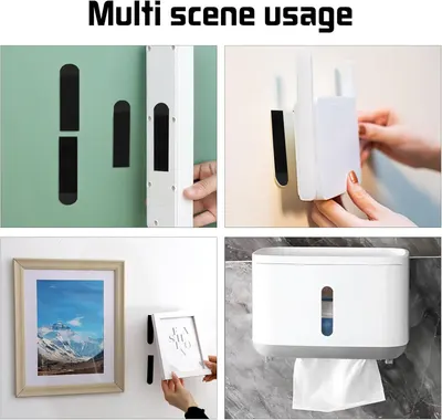 Demonstrates the product's versatility by showing it can be used in multiple locations and contexts throughout the home, including doors, walls, and bathrooms.