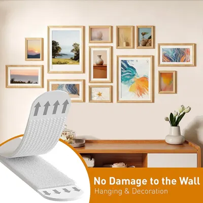 Communicates that the product allows for easy picture frame hanging without damaging walls, reassuring shoppers about safe and convenient installation.